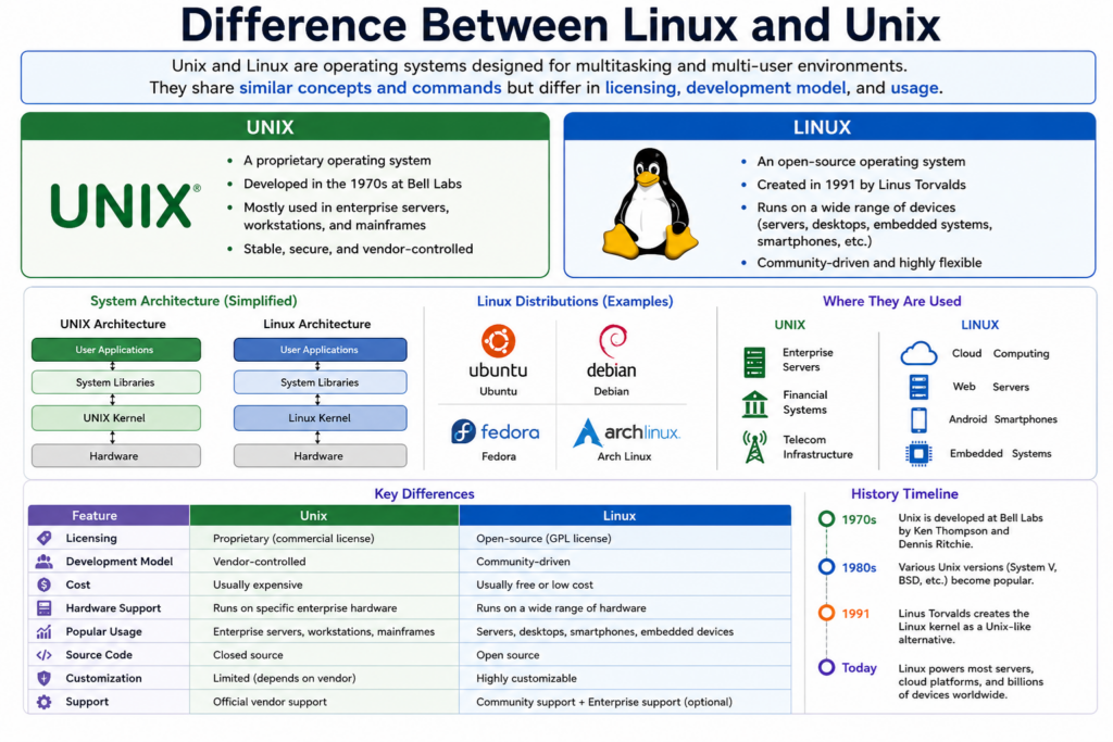 Unix Vs Linux ：Difference Between Linux and Unix