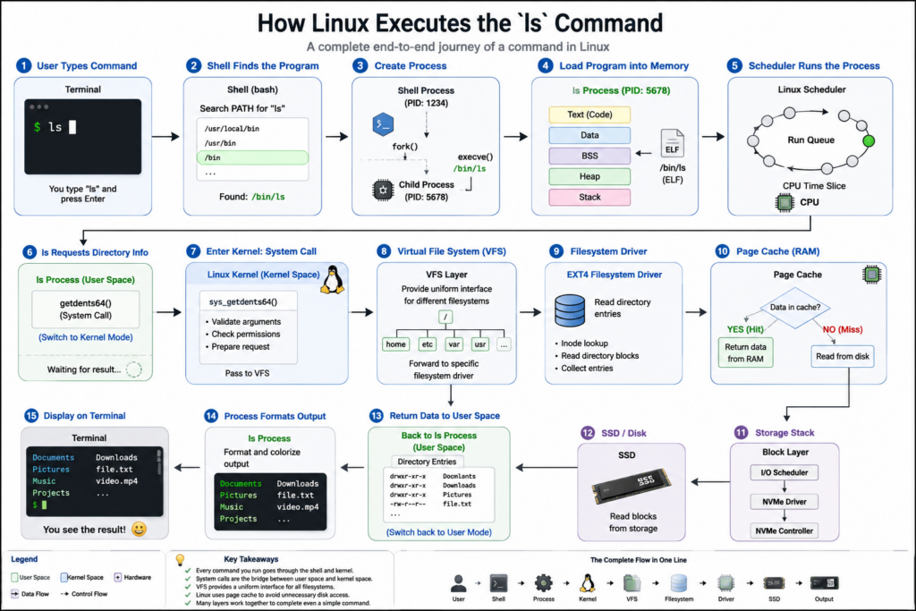 How Linux Executes the ls Command