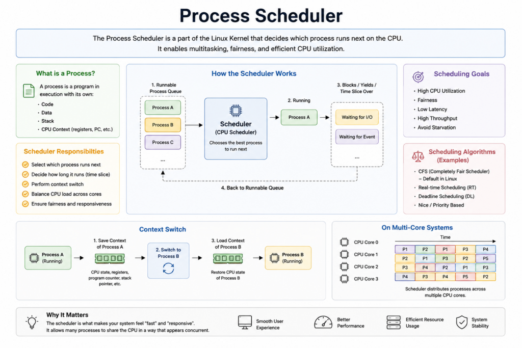 Process scheduler in operating systems